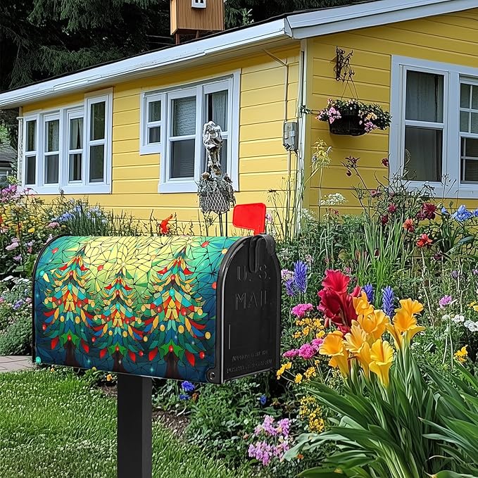 Beautiful Xmas Tree Mailbox Covers Magnetic Standard Size 21x18 inch Christmas Mail Box Cover Colorful Postbox Covers for Garden Outdoor Yard Decor Happy New Year