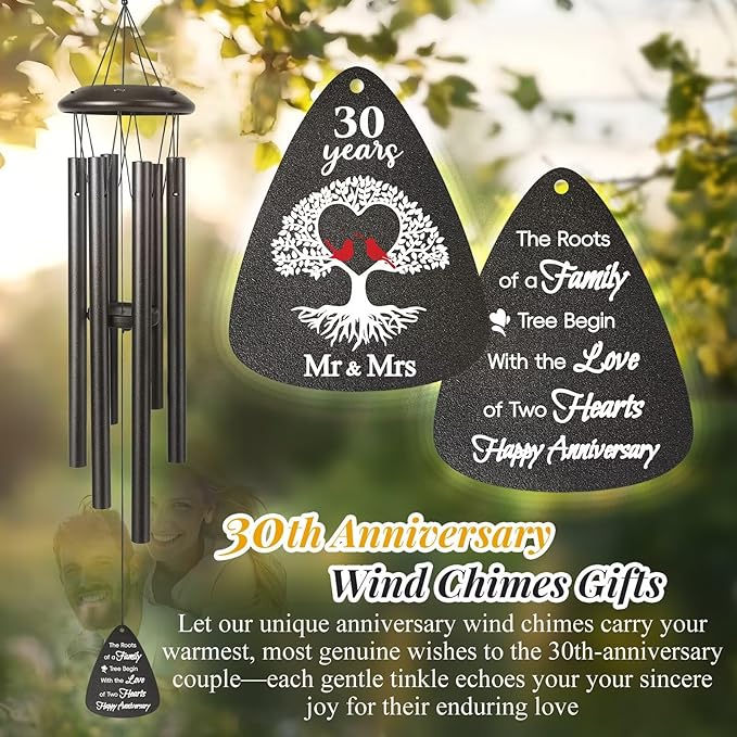 30th Anniversary Wind Chimes Gifts for Men Women,Romantic 30 Year Anniversary for Couples, Wife, Husband, Parents, Friends, 30th Wedding Gifts Idea of Happy Anniversaries Decorations,Black