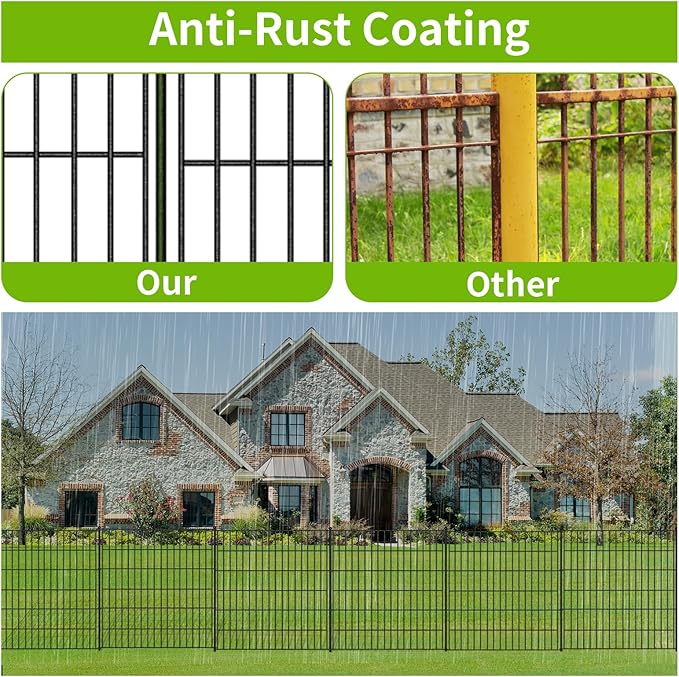 5 Panels No Dig Garden Fence, 32 in(H) X12.1 ft(L) Metal Fence Panels, Thickened Rustproof Garden Fencing, Animal Barrier for Dogs, Rabbits, and Patio