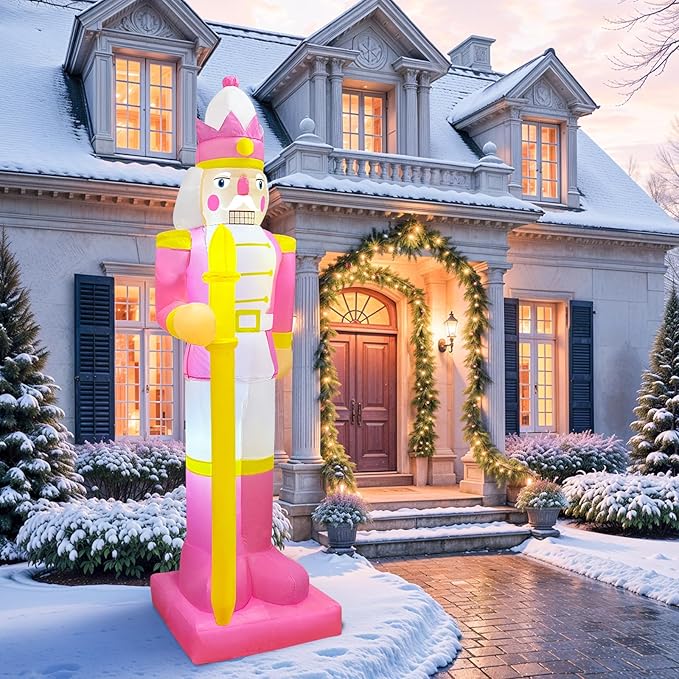 OurWarm 8FT Christmas Inflatables Pink Nutcracker Christmas Decor, Christmas Blow Ups Outdoor Nutcracker Decor with LED, Inflatable Decorations Outdoor for Yard Lawn Garden Xmas Decorations
