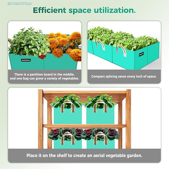 (BFCM Deal) 2 Pcs 6 Gallon Rectangle Grow Bags for Growing Herbs, Reusable Rectangle Garden Planter, PE Pots for Vegetables, Flowers and Fruits (Green)