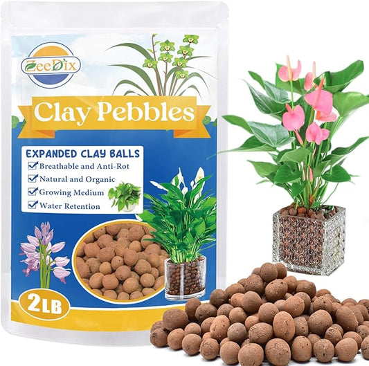 ZeeDix 2LBS Organic Clay Pebbles for Hydroponics - pH Neutral Leca Balls 4mm-16mm Lightweight Plant Drainage Aggregate, Aquaponics, Indoor Gardening & Succulents