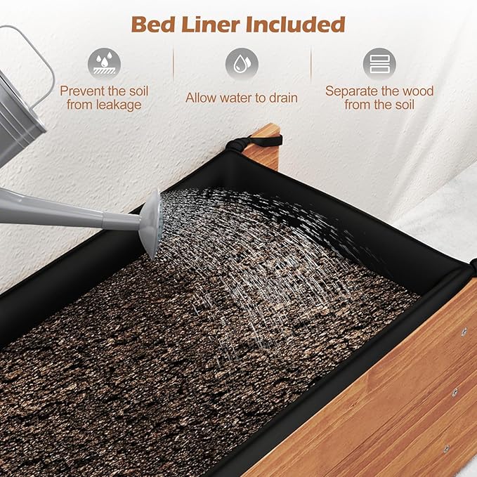 S AFSTAR 2 Pieces Raised Garden Bed, 44" x 11" x 10" Wood Rectangle Planter Box with Drainage Holes, Water-Resistant Paint, Decorative Window Box, Outdoor Garden Bed for Fruit Vegetable Flower Herb