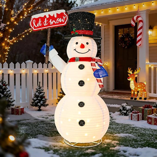 5.2FT Lighted Christmas Snowman Outdoor Pre-lit 3D Glittered Popup Snowman with LED Lights Let It Snow Sign Lighted Standing Ornament Outdoor Indoor Xmas Decoration for Home Lawn Yard Garden Display
