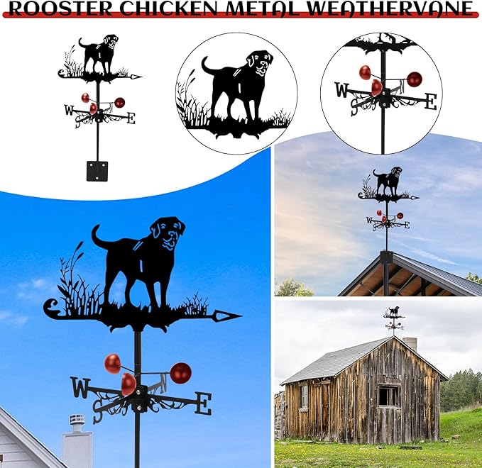 Metal Rooster Weathervane Roof Mount, Rust-Resistant & Durable, Wind Direction Indicators, Decor Weather Vane for Yard, Outside, Garden, Shed, Farmhouse & Chicken Coop (Dog)