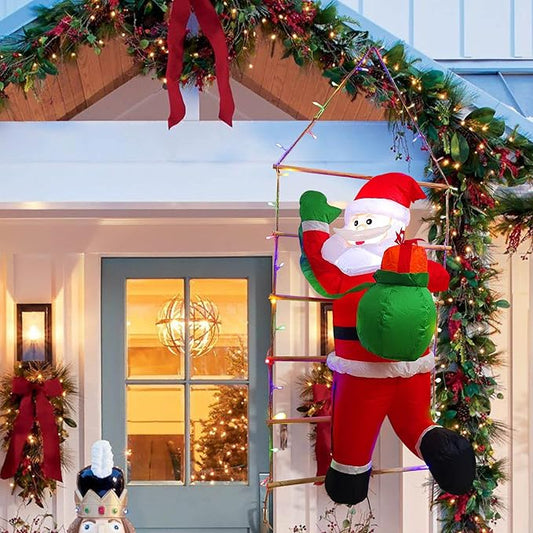 5 Ft Hanging Christmas Inflatables Decorations Santa Claus Climbing Decor - Hanging Santa with Gift Bag & Built-in LED Lights for Xmas Party, Lawn, Garden, Roof, Window Holiday Display