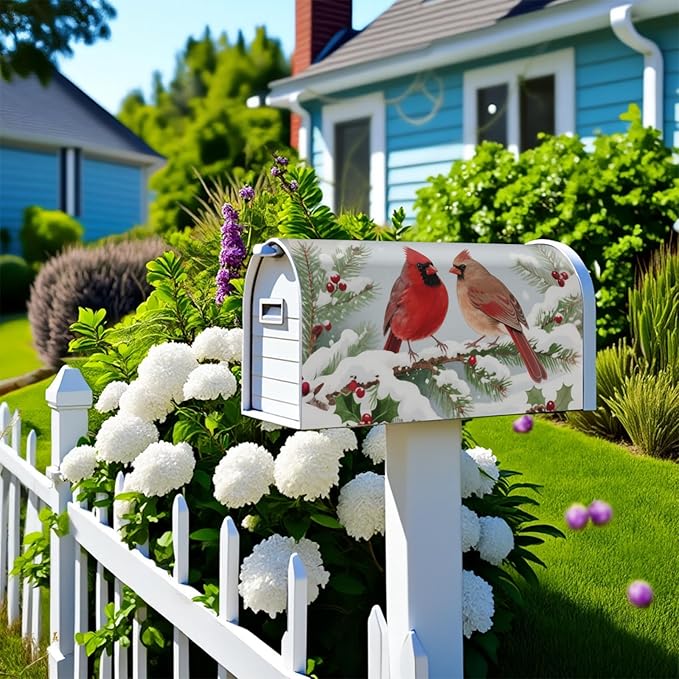Winter Cardinal Bird Large Mailbox Covers Magnetic Oversized Snow Scene Christmas Holiday Mailbox Wraps Seasonal Outdoor Decorative Letter Box Cases for Home Garden Outside Decor, 25.5 x 21 Inch