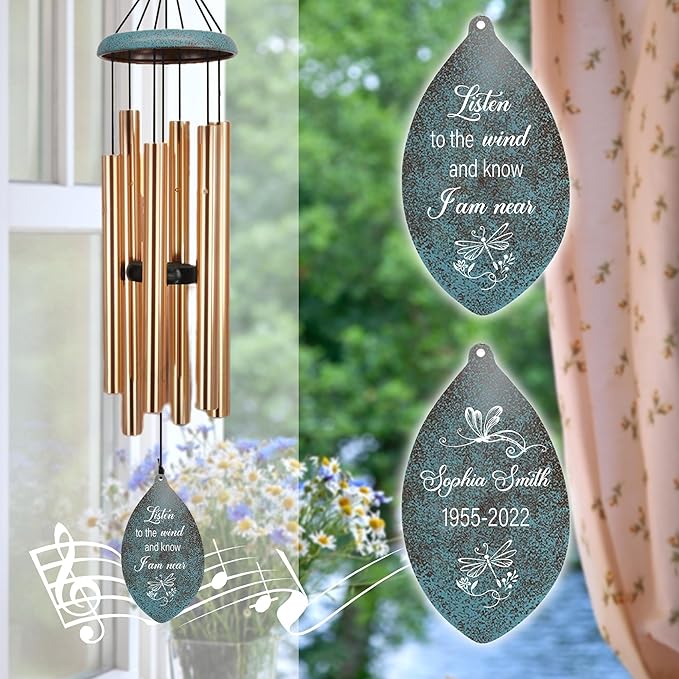 ASTARIN Personalized Name 35" Memorial Wind Chimes for Outside, Metal Sympathy Gifts for Loss of Mother Father Loved One, Bereavement Wind Chime in Memory Gift, Decor Outdoor Garden Patio