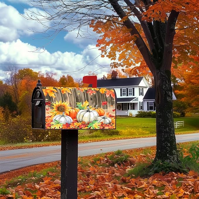Welcome Fall Sunflower Pumpkin Maple Leaf Magnetic Mailbox Cover Standard Size 18X21 Letter Box Covers Decor for Outdoor Home Garden