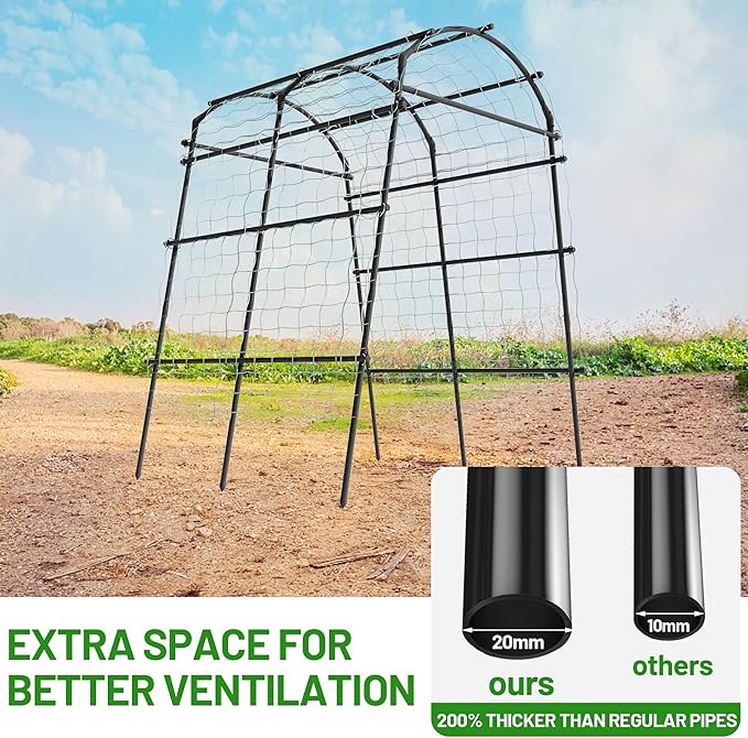 7.22 Ft Tall Garden Trellis, Garden Arch Tunnel for Climbing Plants, Garden Arch Walkway Trellis with Netting, PE-Coated Steel Garden Arbor for Vegetables, Cucumbers, Garden Raised Bed(Black)