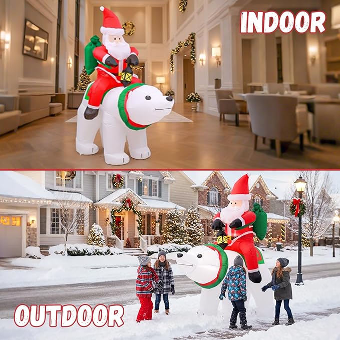 UPWELL 6FT Inflatable Santa Claus and Bear - Classic Outdoor Holiday Yard Decoration with LED Lights, Self-Inflating, Stable & Durable, Suitable for Christmas Decor & Events