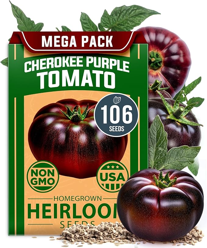 HOME GROWN Cherokee Purple Tomato Seeds 1 Pack (Solanum lycopersicum) - 106 Seeds, Non GMO Tomato for Planting - Heirloom Vegetable Seeds with High Germination Rate