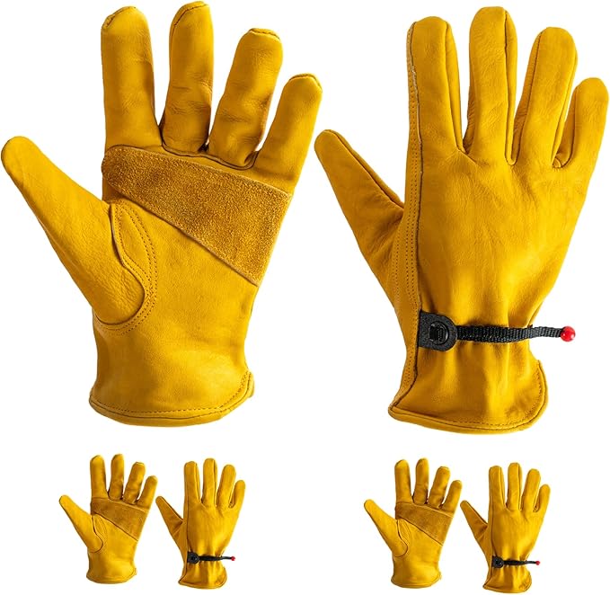 Leather Work Gloves for Men Women, Durable Gardening Gloves, Cowhide Work Gloves for Driver, DIY, Construction