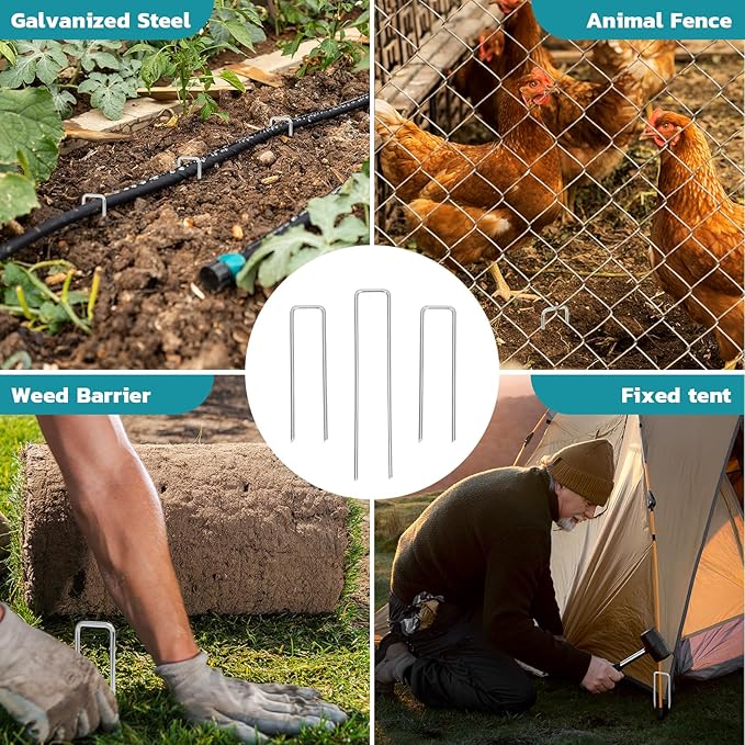Landscape Staples 6 Inch 100 Pack, Galvanized Garden Staple Anti-Rus Landscaping Stakes Lawn Stakes for Securing Weed Barrier Fabric, Yard Lawn, Plant Cover