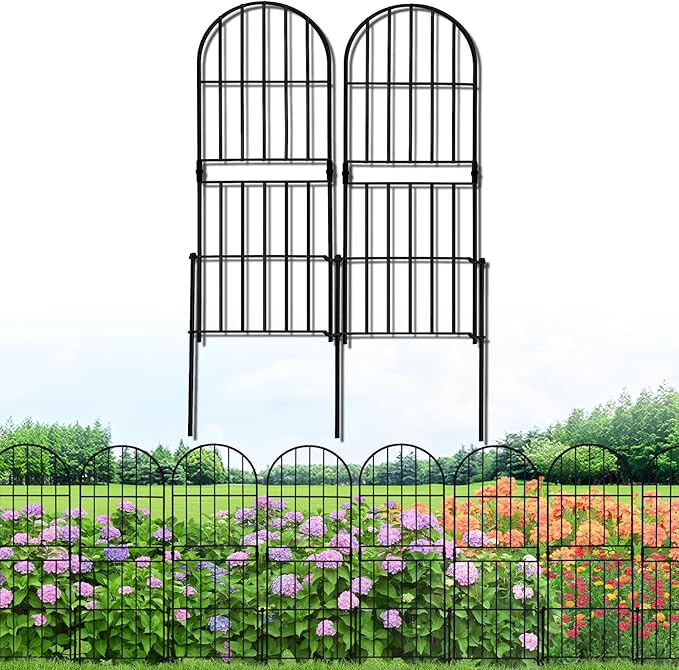 GOTGELIF 10 Pack 32in(H) X 10ft(L) Decorative Fence, Arched Fence - Easy to Disassemble & Install & No Dig Metal Garden Fence Border with 11 Metal Stake for Flower Bed, Landscape, Yard, Patio