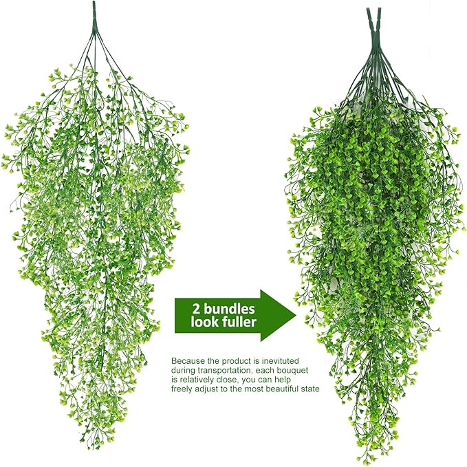 RECUTMS 4 Pcs Fake Hanging Plants Artificial Plants & Flowers Plants for Bedroom Decor Hanging Plants Artificial Decor Fake Vines Outdoor Decor （Green）