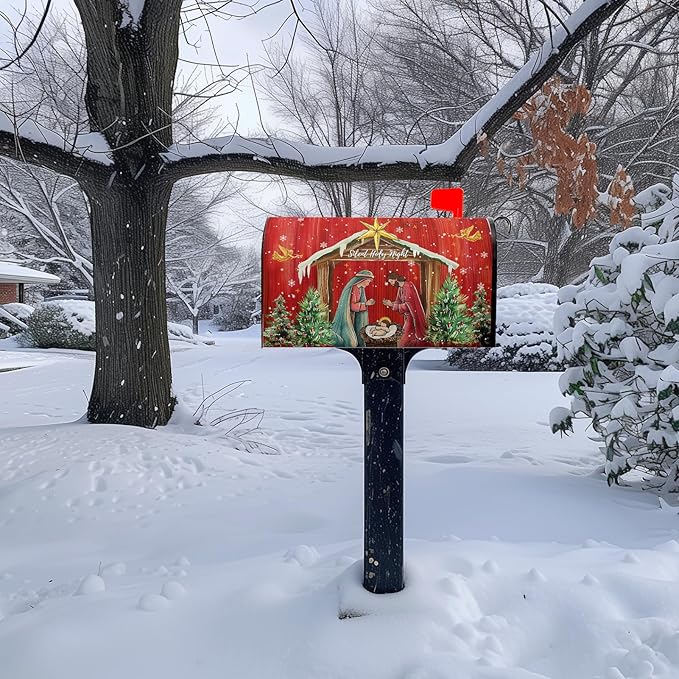 Christmas Mailbox Cover Holy Night Nativity Magnetic Mailbox Covers Religious Xmas Jesus Nativity Scene Decorative Post Letter Box Wrap for Winter Holiday Outdoor Yard Decor 21 X 18 Inch