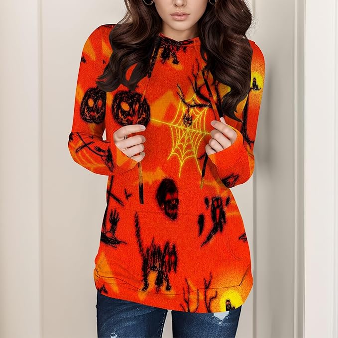 Halloween Womens Pullover Sweatshirts Trendy Drawstring Fall Sweatshirt Halloween Best Gift For Wife And Daughter