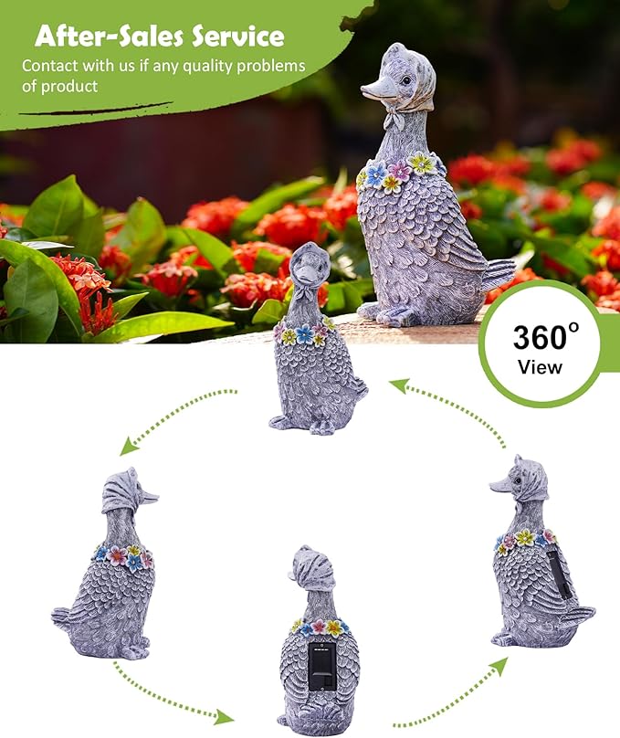 Nacome Solar Goose Outdoor Statues for Garden: Outside Decor with Glowing Flower Clearance for Porch Yard Art Lawn Ornaments Patio Balcony - Birthday Gifts for Women Mom Grandma(Gray)