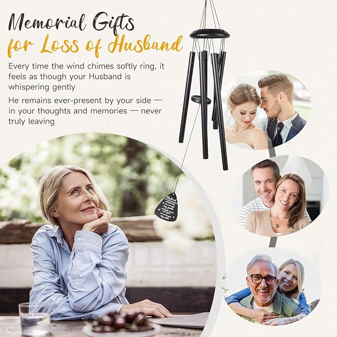 Memorial Gifts for Loss of Husband, 25''Memorial Wind Chimes for Loss of Husband, Condolence/Remembrance/Bereavement Gifts,Windchimes in Memory Sympathy Gift,Funeral Decor for Garden Outside,Black