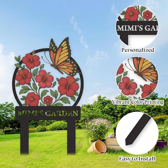 Personalized Garden Signs, Colorful Butterfly Garden Decor for Outside, Decorative Yard Stakes, Metal Yard Art, Patio Decor, Custom Last Name Sign, Lawn Art, Gardening Gifts Color05