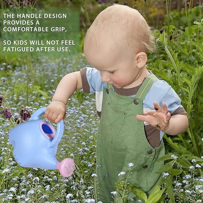 0.4 Gallon Plastic Watering Can Small Lightweight Cute Indoor Outdoor Garden Plants, Watering Can with Shower Head Elephant: Pink Body Blue Head