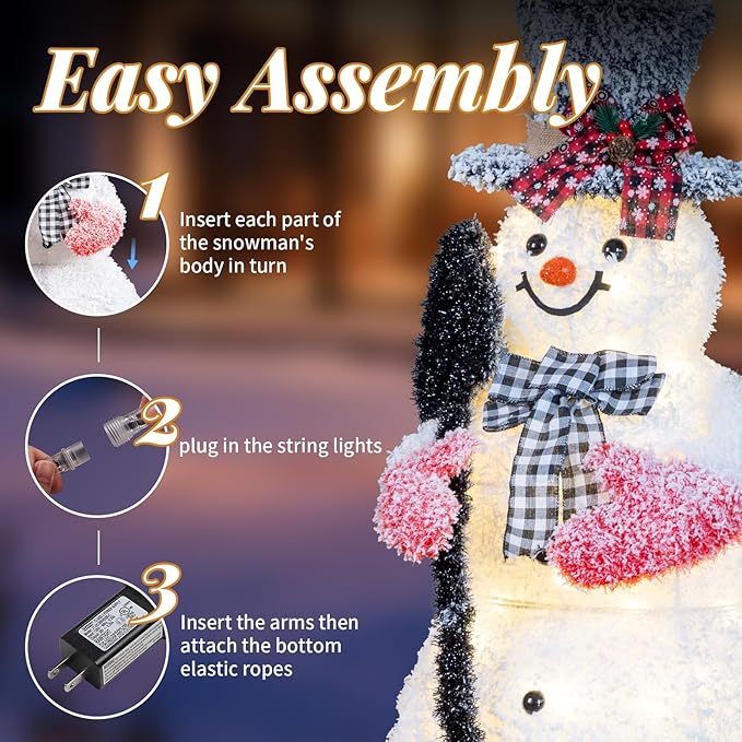 VINGLI 3FT Lighted Snowman Christmas Decorations Outdoor Indoor, Prelit LED Outdoor Christmas Yard Snowman Decor for Lawn Garden Patio Pathway Front Porch Home Holiday Winter Xmas Party Display