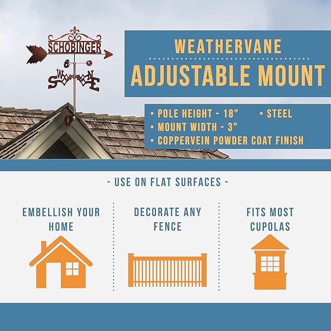 SWEN Products Personalized Family Name Weathervane (Adjustable Mount Included)