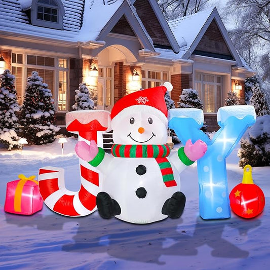 WONDER GARDEN 7.54 FT Christmas Inflatable Outdoor Decorations Joy Snowman Christmas Blow Up Yard Decorations with LED Lights for Xmas Holiday Party Garden Patio Lawn Decor