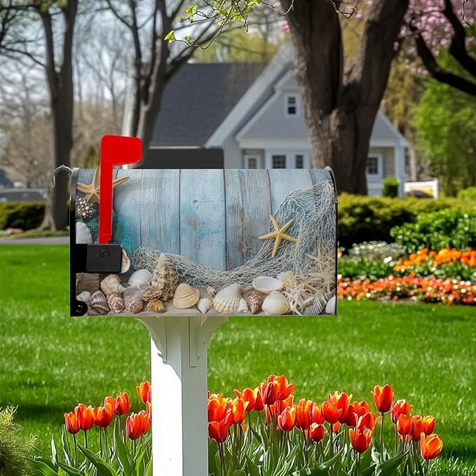 Summer Mailbox Cover Shell Magnetic Mailbox Covers Magnetic Standard Size 21x18 Inch Beach Decorative Mailboxes for Outside Home Farmhouse Garden Decor