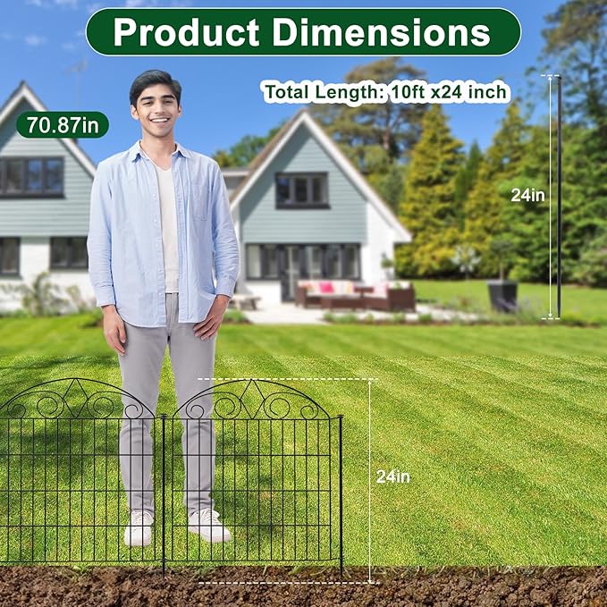 SUNLAX 5 Panels Garden Fence 10ft(L) x 24in(H) Fencing for Yard No Dig Animal Barrier Metal Dog Fence for Patio Outdoor Without Gate