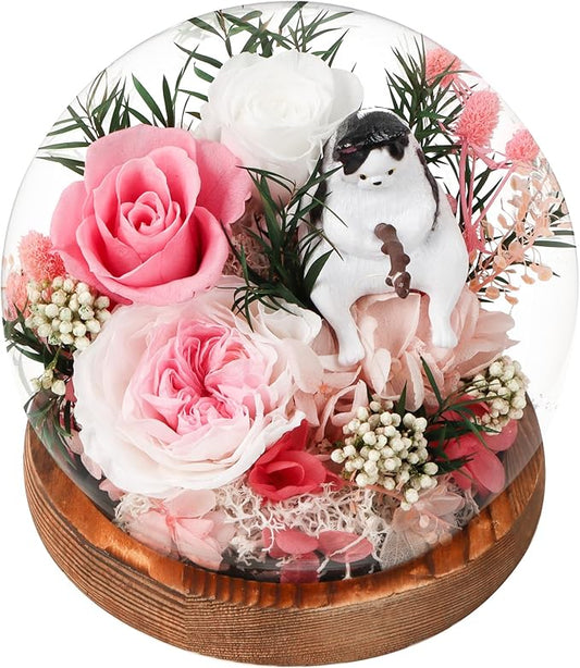 Preserved Flowers In Glass Dome, Eternal Flowers, Forever Flower, Birthday Gifts for Women, Gifts for Mom Girlfriend Her Friendship, Home Decor Bedroom Living Room (Pink)
