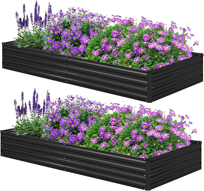 8x4x1ft(2 Pack) Galvanized Raised Garden Bed,Outdoor Planter Box Metal Patio Kit Planting Bed for Vegetables Flowers Herb,Black