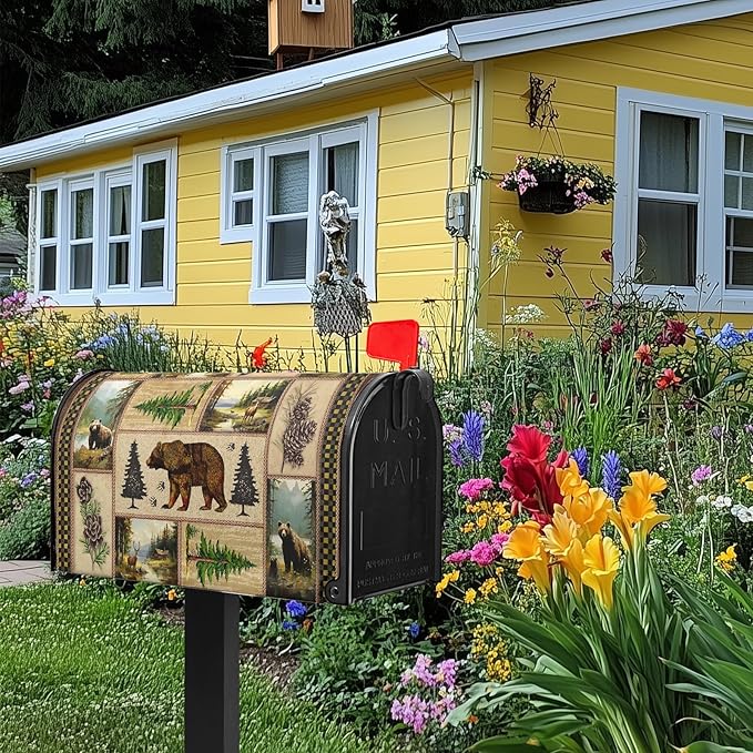 Forest Mailbox Covers Spring Summer Mailbox Covers Magnetic Bear Post Letter Box Cover Wrap Standard Size 21x18 inch Green Tree Decorations for Outside Farmhouse Garden Decor Cute Animals