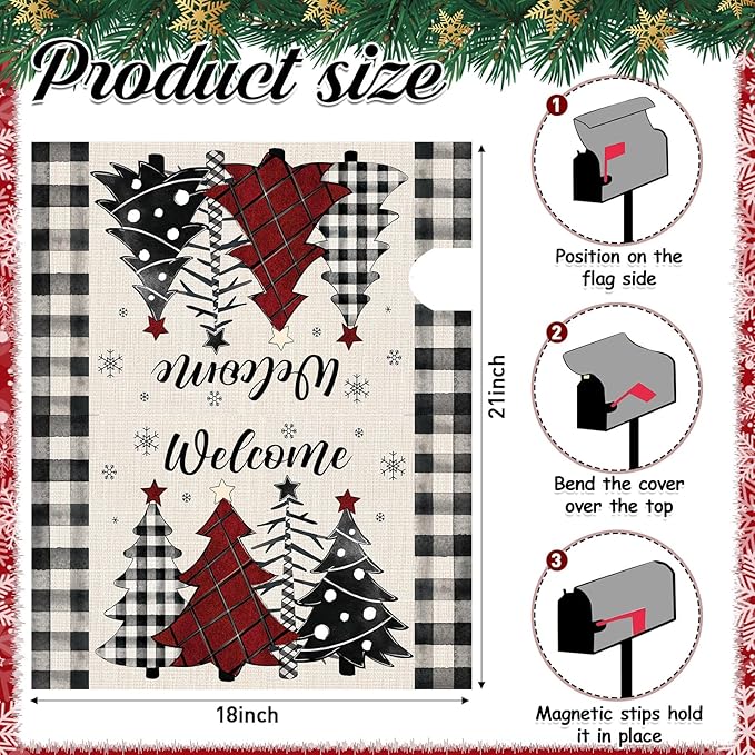 Blosssound Christmas Mailbox Cover Magnetic Standard Size 21 x 19 Inch, Winter Mailbox Cover Xmas Tree Decorative Post Letter Box Decor for Garden Yard Outdoor(Welcome)