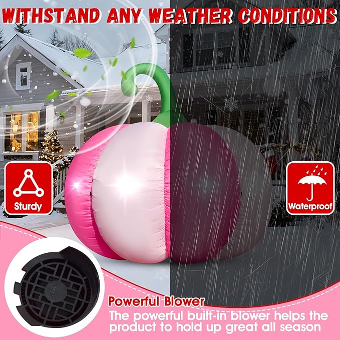 4.6FT Christmas Inflatable Pumpkin Blow-up Pink Pumpkin Build-in 4 LED Lights for Pink Christmas Outdoor Decorations Giant Inflatable Fake Pumpkins for Winter Xmas Party Decor Yard Garden Lawn