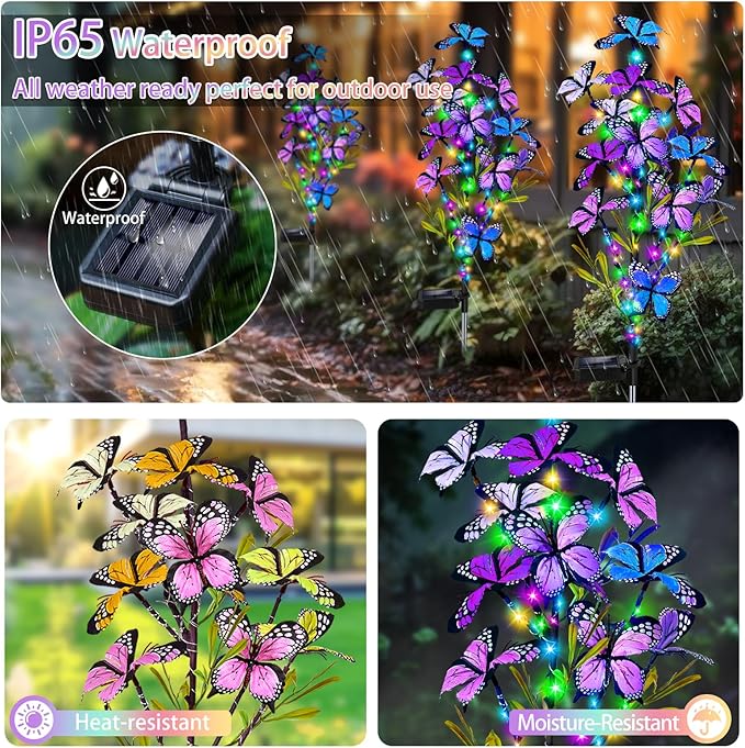 Solar Garden Lights Outdoor, Waterproof 6 Pack Solar Butterfly Lights with 60 LED 12 Butterfly Colorful Lighting for Garden Yard Lawn Outdoor Decor, Gift for Mom Women Mother's Day