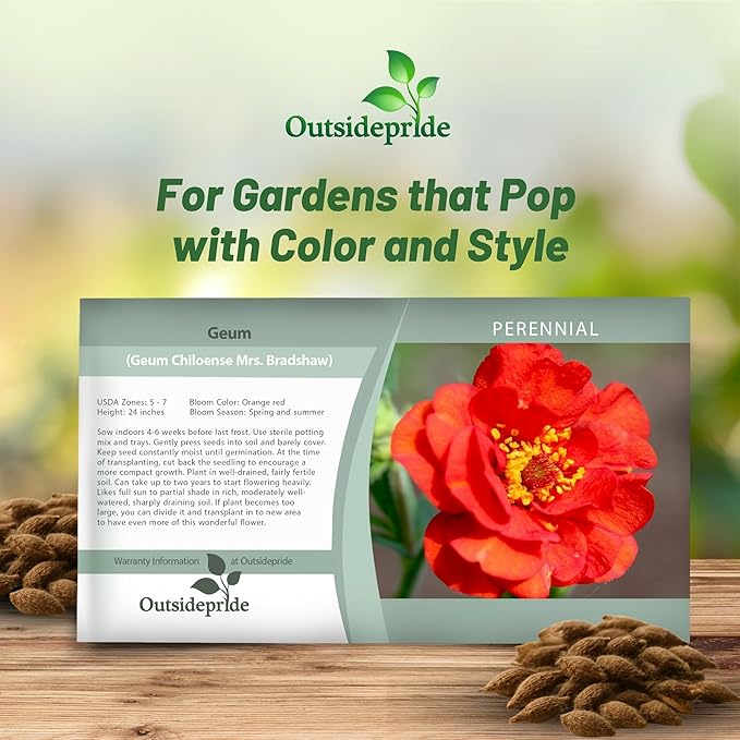 Outsidepride Mrs. Bradshaw Geum Seeds - 500 Pcs Easy to Grow Perennial Flower Seeds for Planting with Vibrant Blooms Attractive to Pollinators, for Cut Flower Arrangements, Borders, & Flower Beds