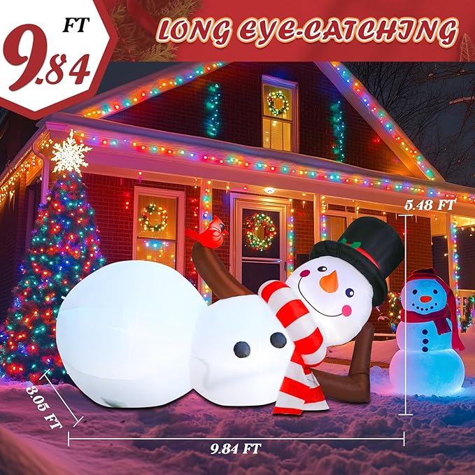 WONDER GARDEN 9.84 FT Christmas Inflatable Outdoor Decorations Christmas Snowman Blow Up Yard Decorations with LED Lights for Xmas Holiday Party Garden Patio Lawn Decor
