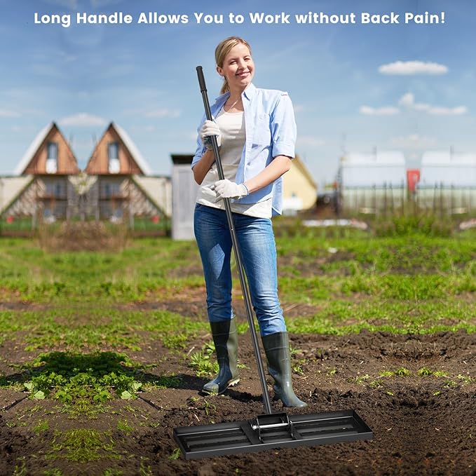 Goplus Lawn Leveling Rake, 30" x 10" Heavy Duty Level Lawn Tool w/ Ergonomic Handle for Soil, Effort-Saving Landscape Rake for Garden, Backyard, Golf Course, Farm, Pasture, Black
