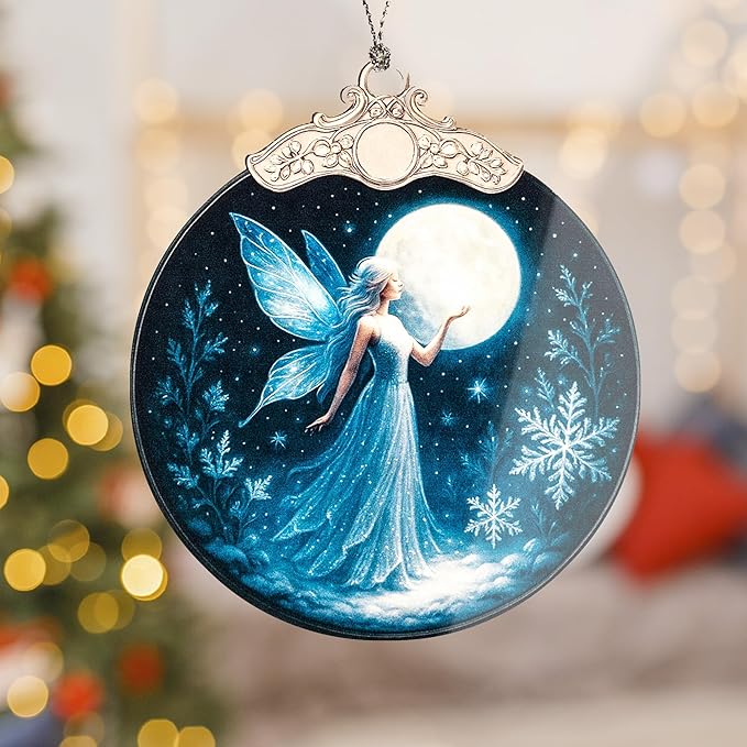 Fairy Ornament – Fantasy Gifts | Fairy Gifts for Women + Magical Fairy Decor – Christmas Fairy Ornament 2025 – Suncatcher Effect Stained Glass Window Hanging – Car Hanging Decoration