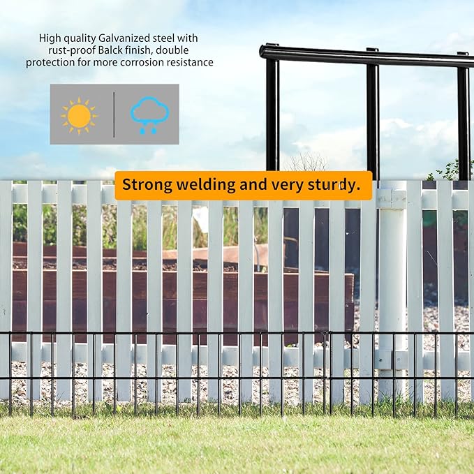 Adavin Small or Medium Animal Barrier Fence 10 Pack 24 in(L) X 15 in(H) Underground Decorative Garden Fencing, Dog Rabbits Fences Black Metal Fence Panel Ground Stakes for Outdoor Patio. Total 20 Ft