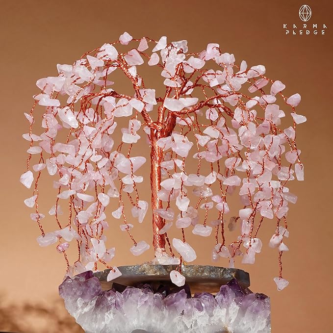 Rose Quartz Crystal Tree of Life Chakra Healing, Home and Office Desk Decor, Feng Shui Bonsai Trees for Postive Energy, Money, Good Luck, Christmas Decor, Spiritual Birthday Gifts for Women, Mom