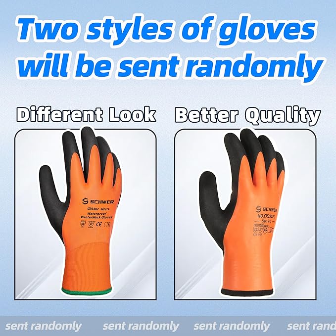 Schwer 2 Pairs FreezeGuard Winter Work Gloves, ANSI A2 Cut Resistant Freezer Gloves for Outdoor Cold Weather Keep Hands Warm, Waterproof Gloves for Shoveling Snow, Ice Fishing, M
