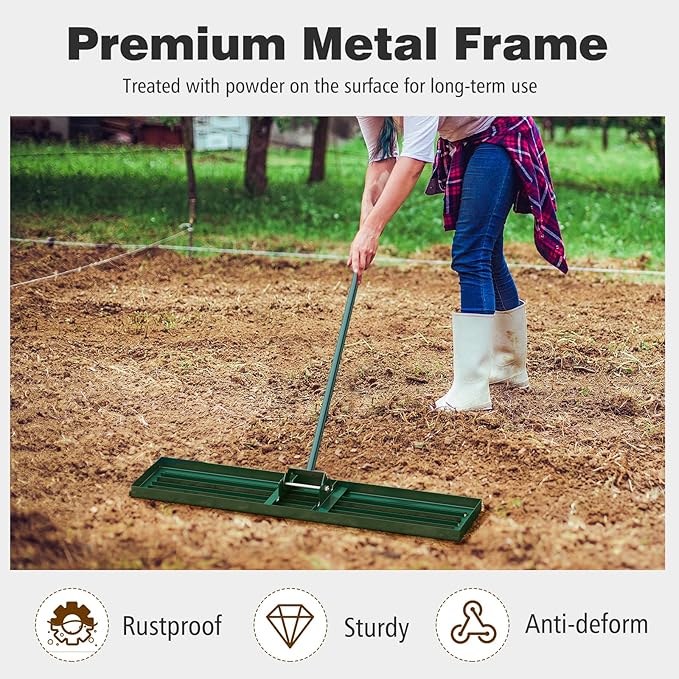 42" x 10" Lawn Leveling Rake, Heavy Duty Landscape Rake with 67" Handle, Non-Slip Grip & Flat Head, Space-Saving Lawn Level Tool for Garden, Backyard, Golf Course & Sports Field(Green)
