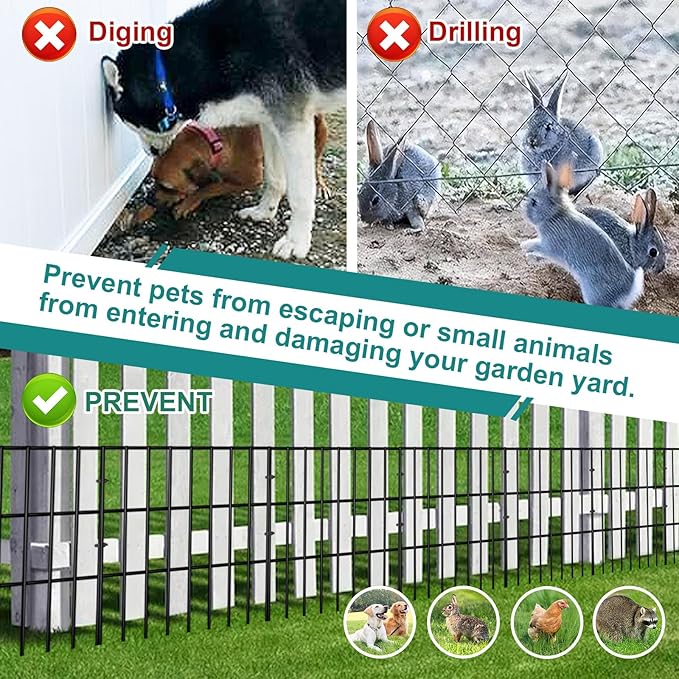 25pcs Garden Fence Animal Barrier 27ft(L) X 17in(H) No Dig Barrier Fencing Dog Rabbits Blocker 9 Vertical Metal Wire Rustproof Border Decorative Fences for Outdoor, Yard, Patio