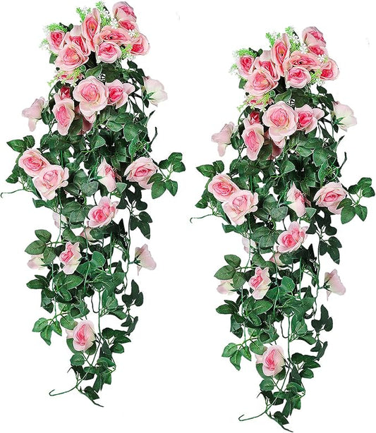 RECUTMS 2PCS Artificial Hanging Flower 3.3Ft Fake Garland for Home Room Garden Wedding Indoor Outdoor Decoration (Champagne)