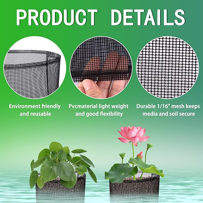 EBaokuup 4 Pcs Aquatic Planting Bags - 7" Reusable Mesh Water Garden Pond Plant Pot - Breathable Square Lily Pots for Bog and Terrestrial Plants