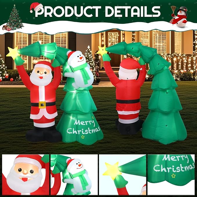 6FT Christmas Tree Santa Claus Inflatables Outdoor Christmas Indoor Trees Snowman Blow Ups Yard Decorations Inflatable Ouside Xmas Funny Blow Ups Yard Decorations for Party Garden Lawn Holiday Decor