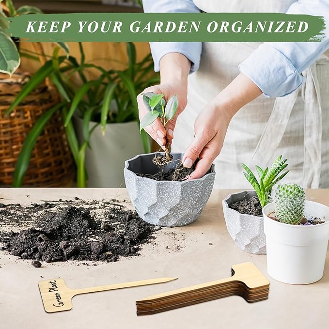 65 Pieces Extra Long Plant Labels, Wooden T-Type Plant Name Tags for Indoor Outdoor Garden Markers, Bamboo Plants Label Stakes for Fruit Herb Seeds Name Stick (7" x 2.28" x 0.07")